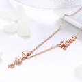 Rose Gold Plated The Key Shape CZ 925 Sterling Silver Pendant Necklace Jewelry